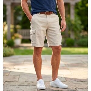 Old Navy Linen Blend Cargo Shorts Beige Tan Men's Size 36 Casual Summer Relaxed